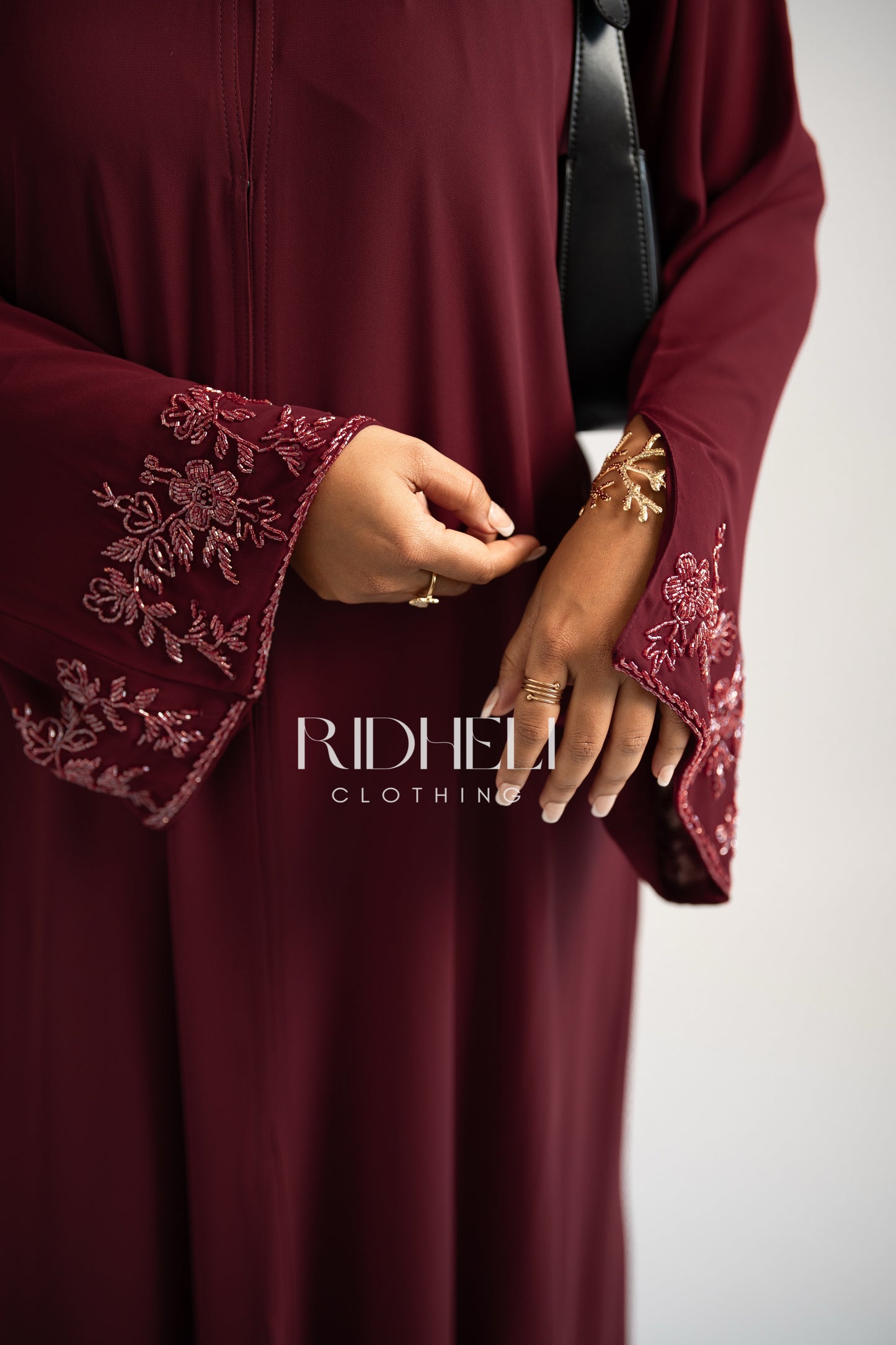 CIHAL DARK RED BEADED ABAYA