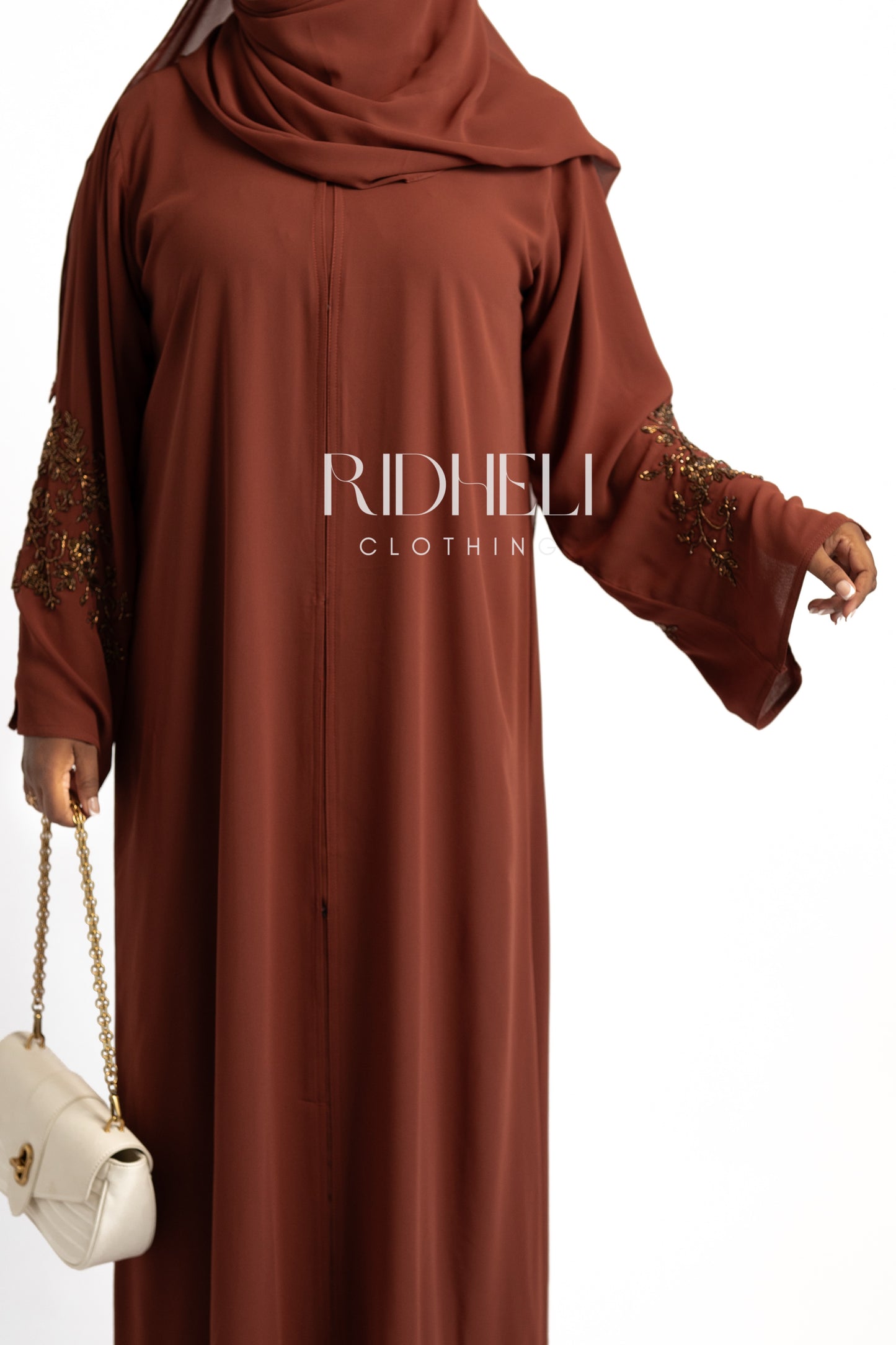 AMIRA BURNT ORANGE BEADED ABAYA