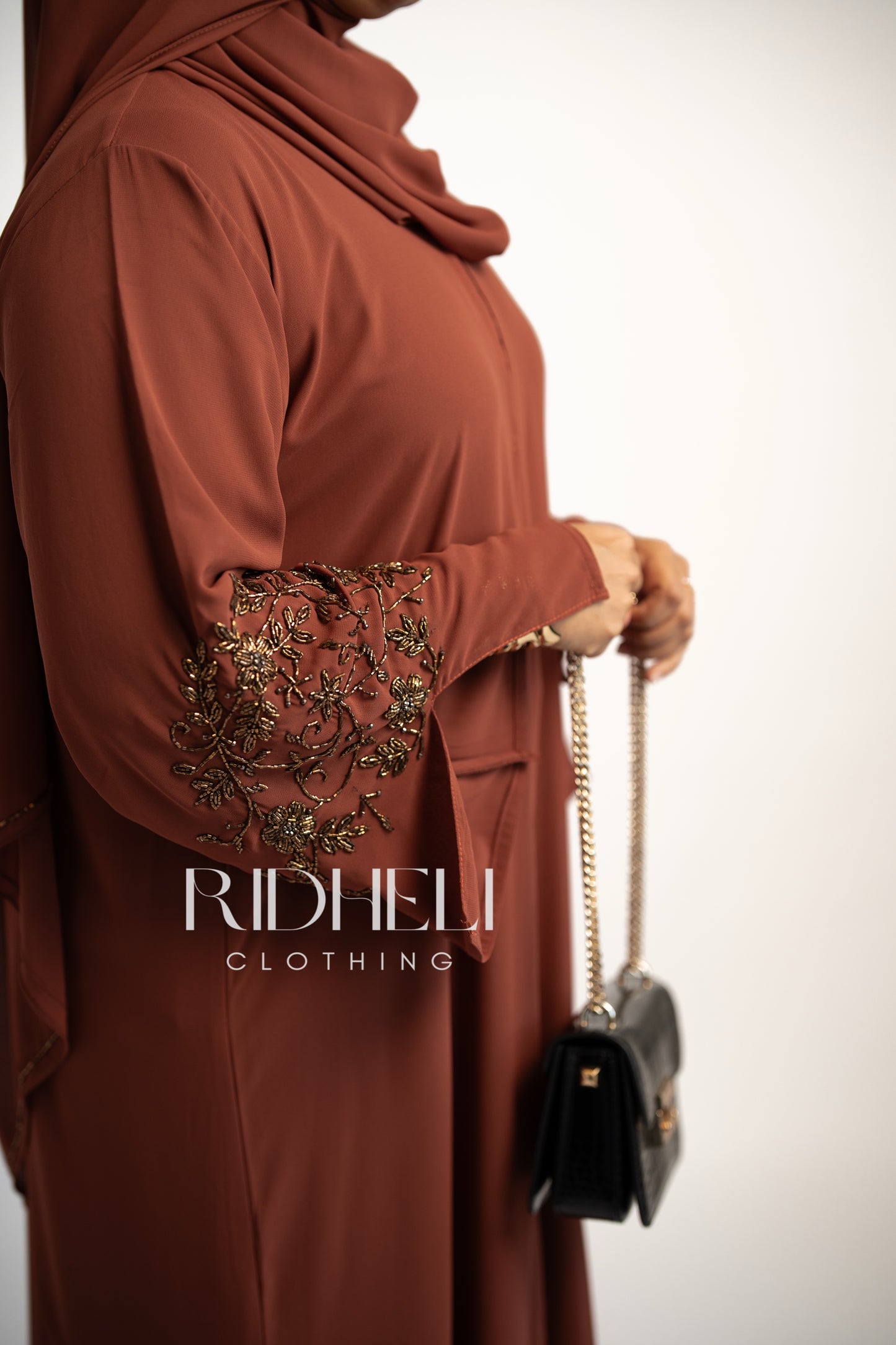 AMIRA BURNT ORANGE BEADED ABAYA