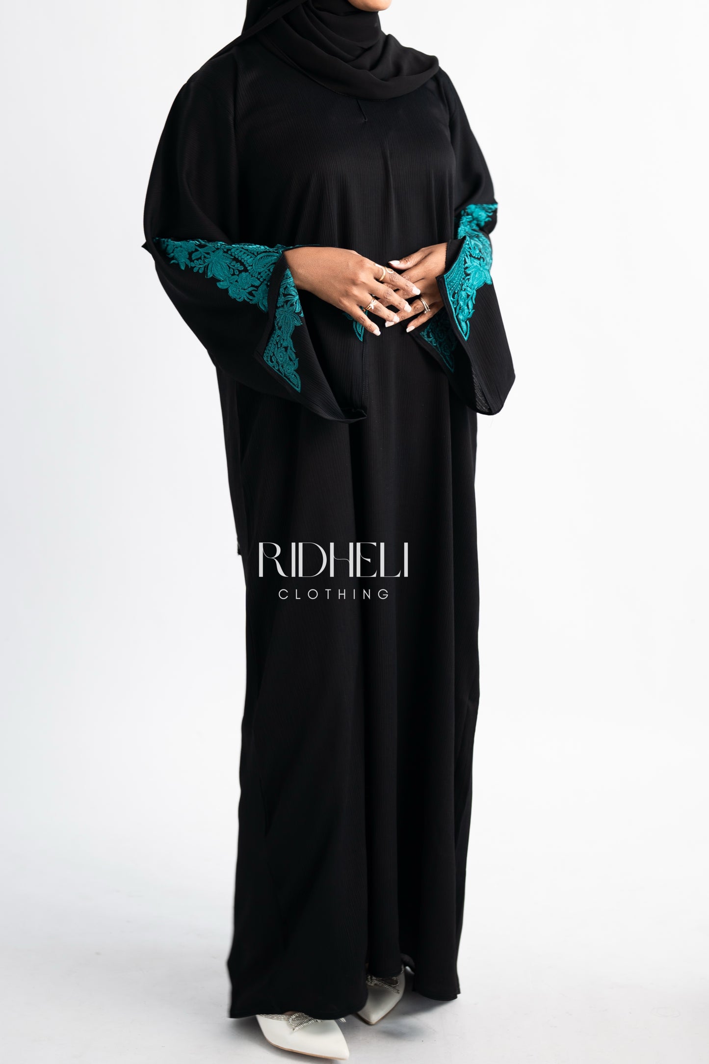 ANHA TEAL EMBROIDERY ABAYA
