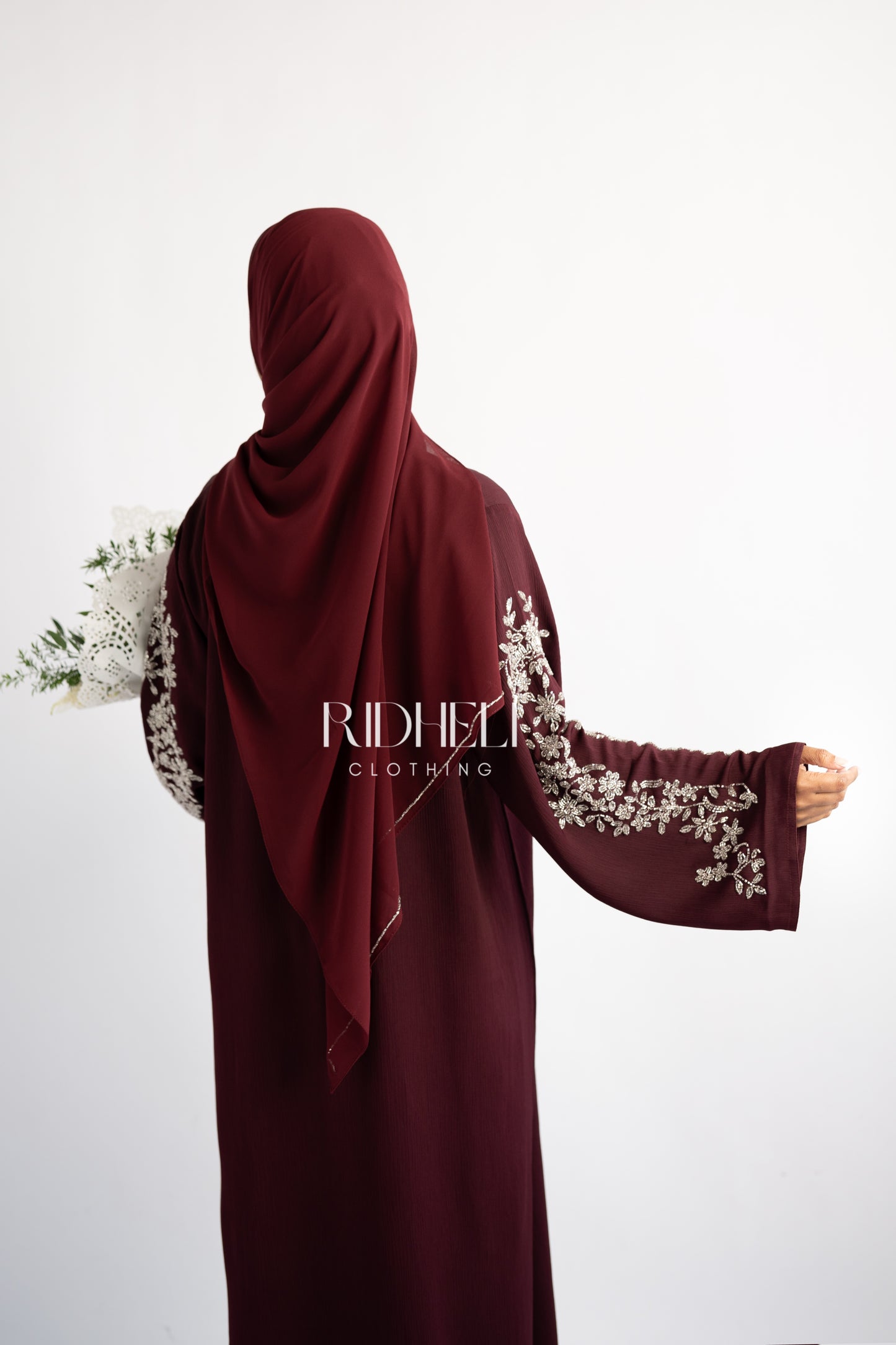 AMEENA BURGUNDY BEADED ABAYA