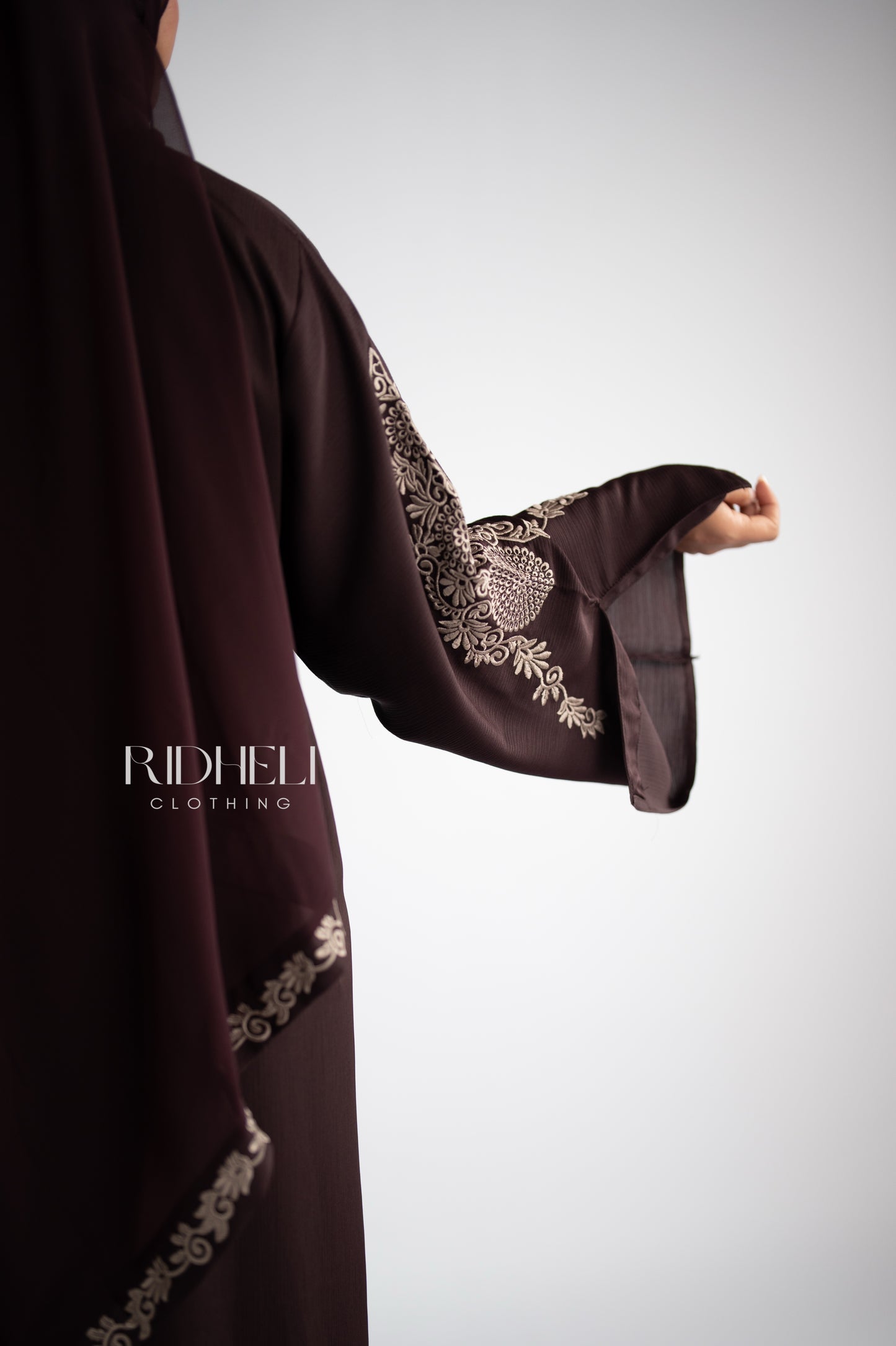 SAAIL EMBROIDERY DARK BROWN ABAYA
