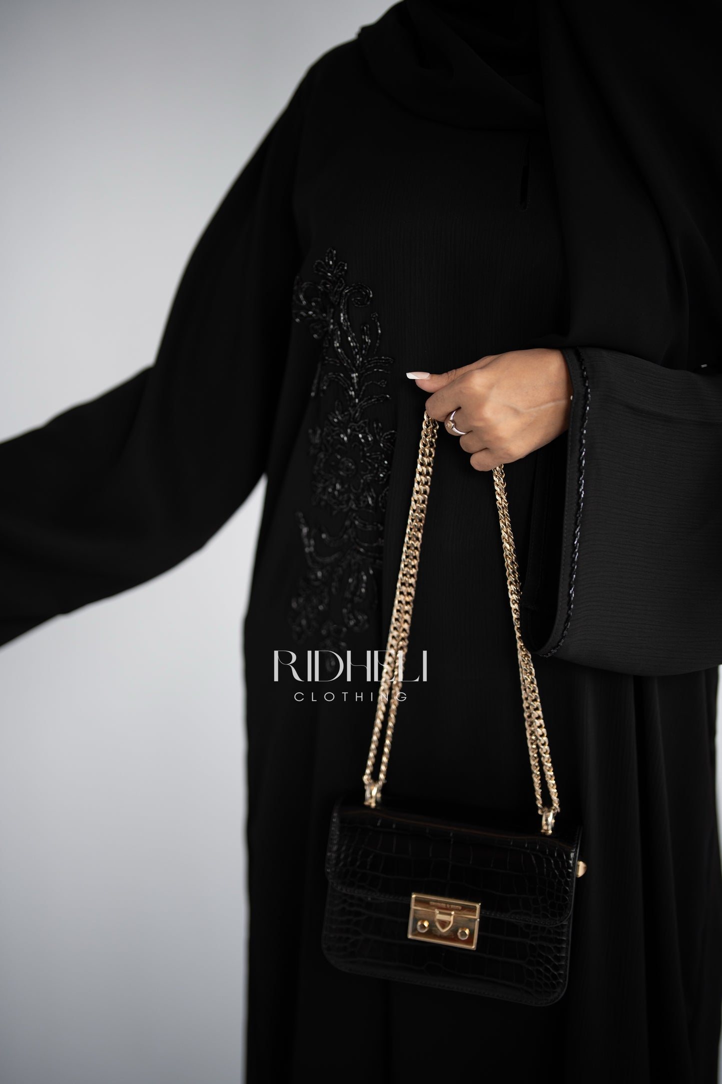 AYESHA BLACK BEADED ABAYA