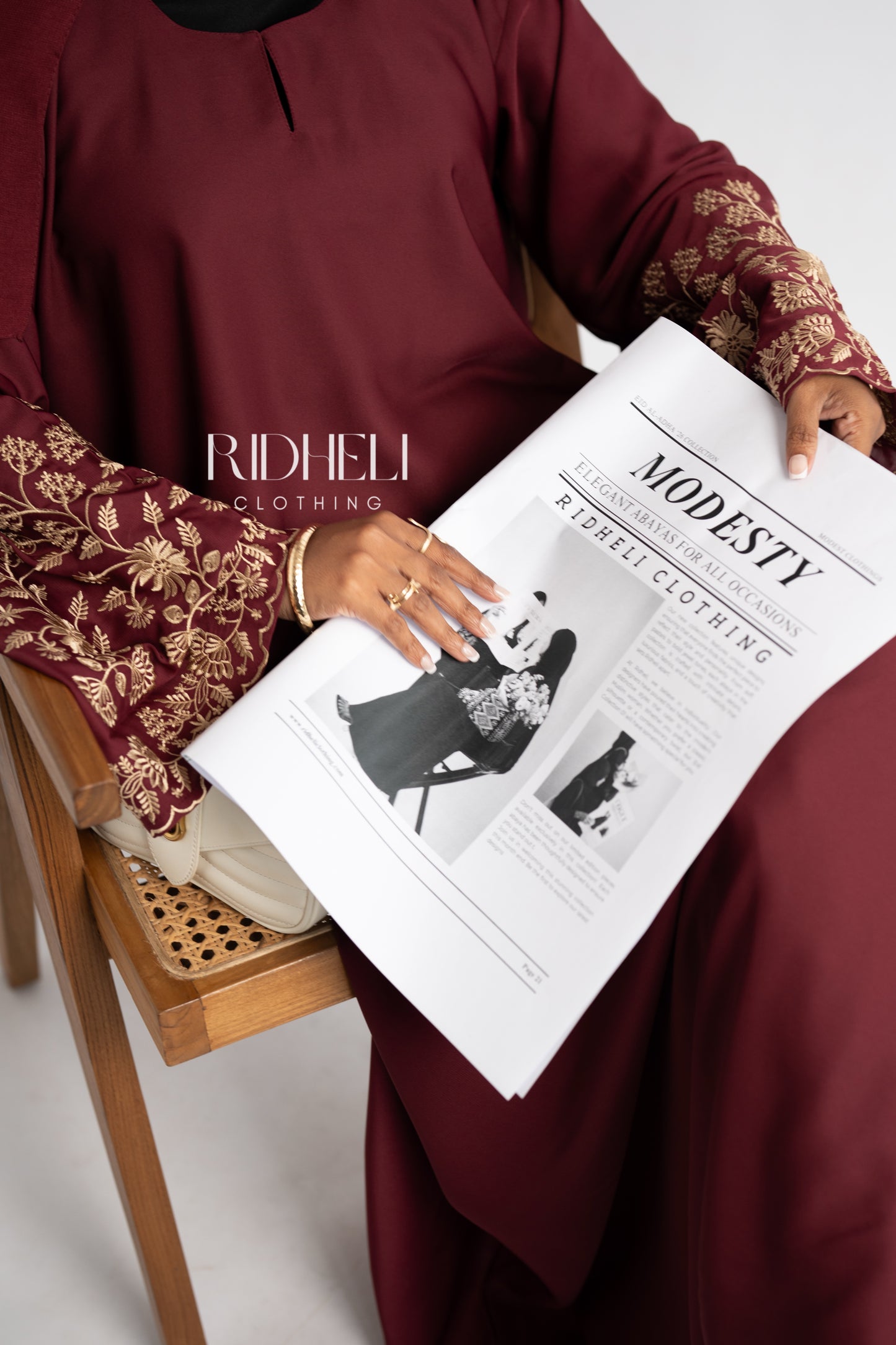AMILA DARK RED EMBROIDERY ABAYA