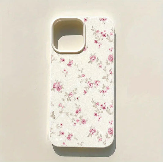 Spring Pink Pattern Faux Leather Phone Case