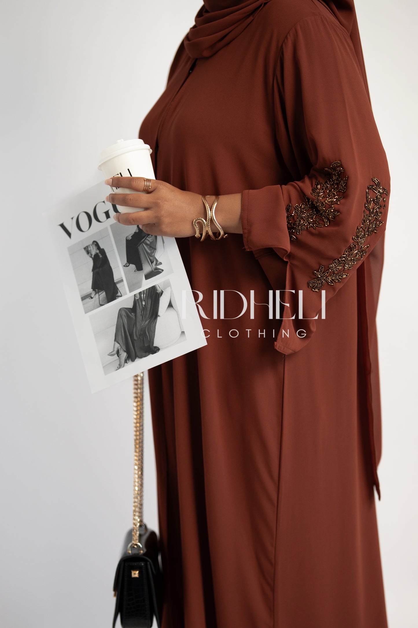 DUA BURNT ORANGE BEADED ABAYA