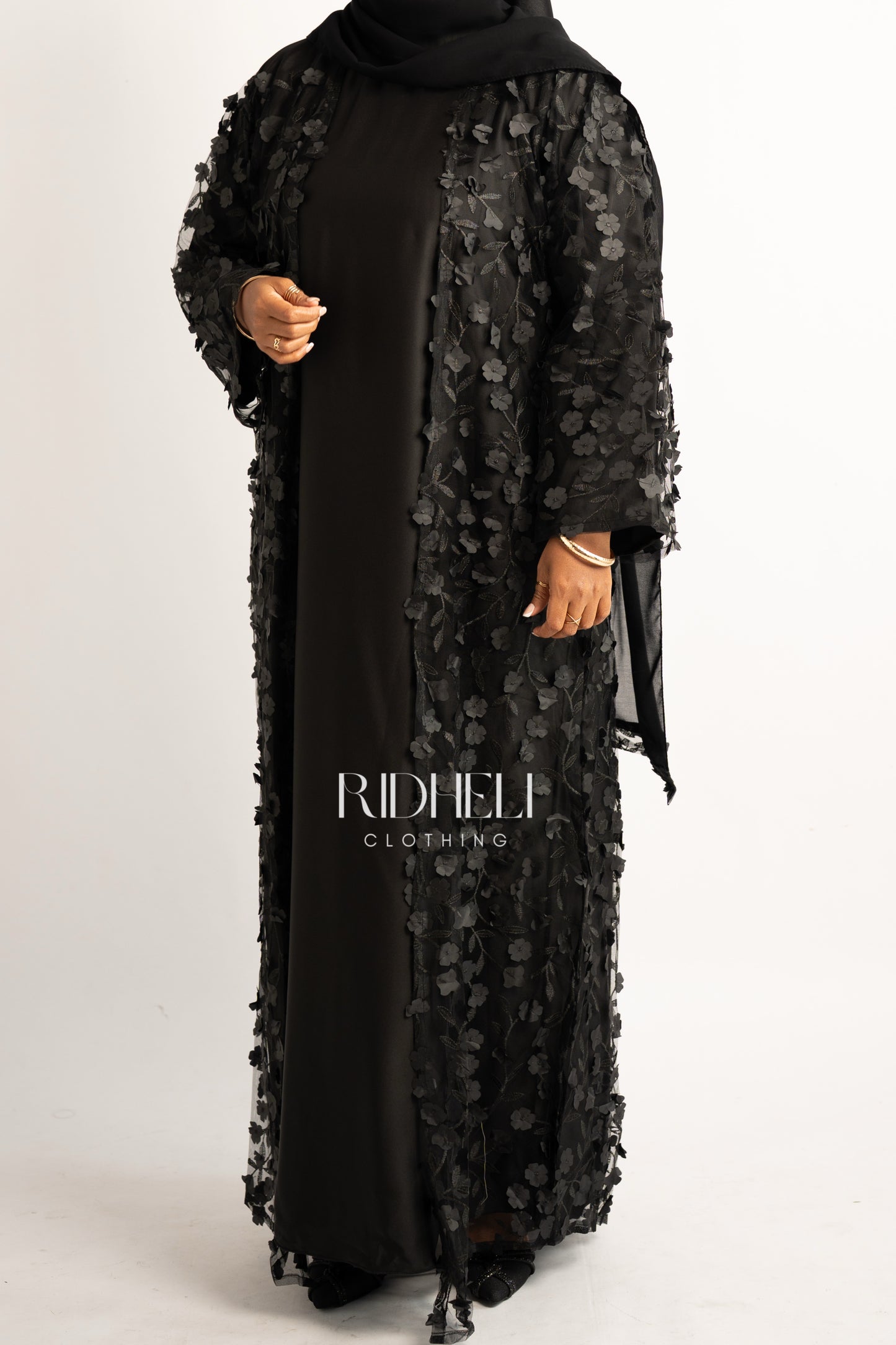 BLACK BLOSSOM CARDIGAN ABAYA