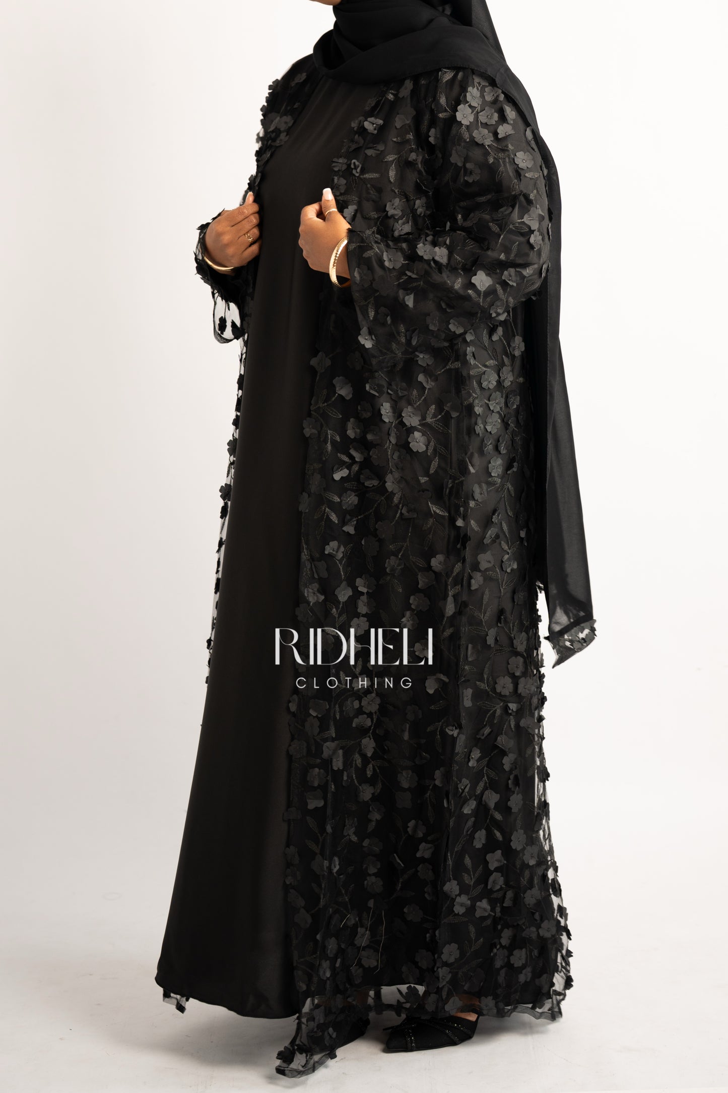 BLACK BLOSSOM CARDIGAN ABAYA