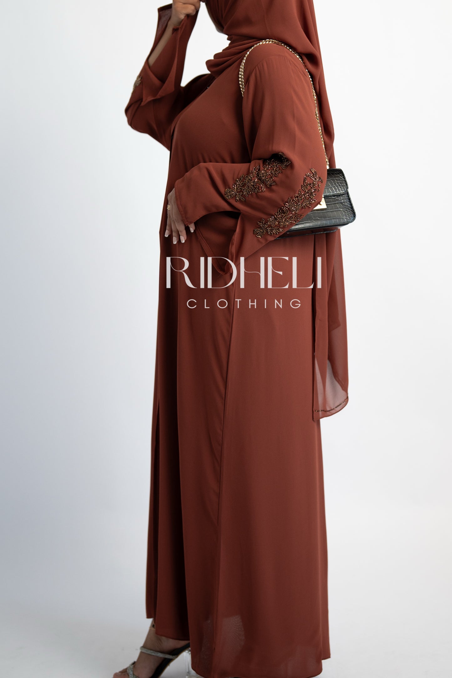 DUA BURNT ORANGE BEADED ABAYA