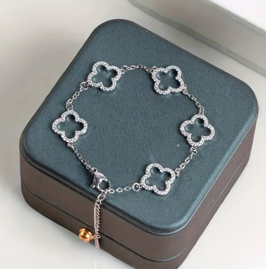 Cubic Clover Silver Tone Bracelet