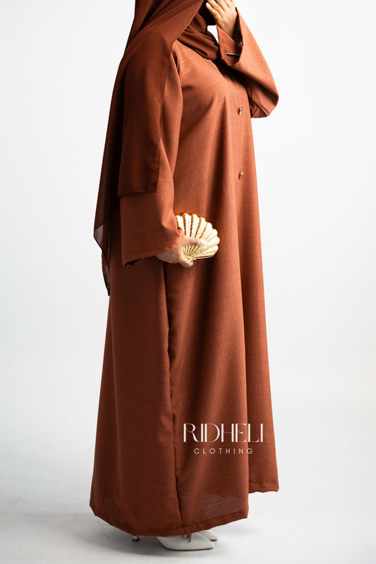 DARK ORANGE LINEN ABAYA