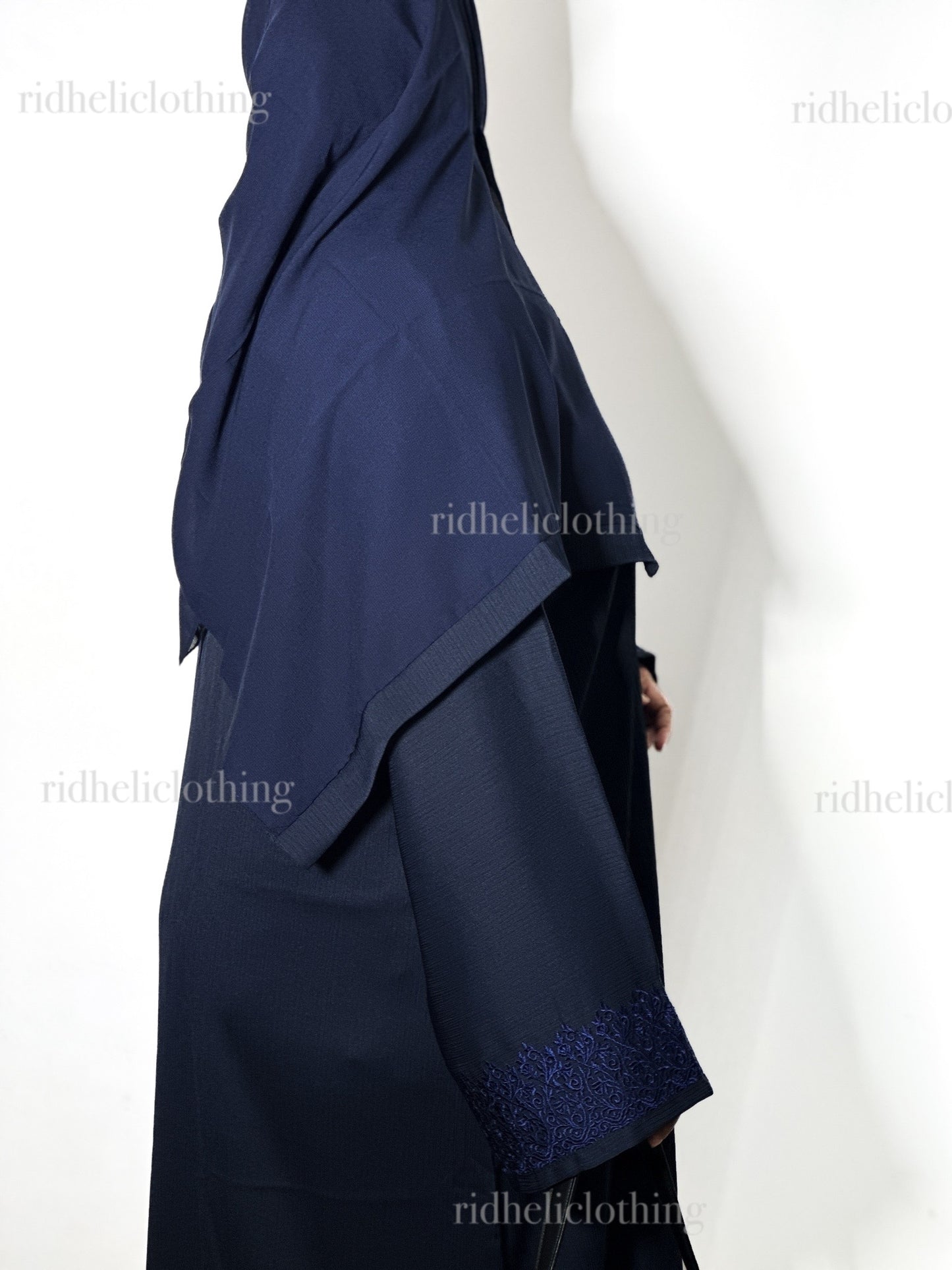 MIRAAL NAVY BLUE EMBROIDERY ABAYA