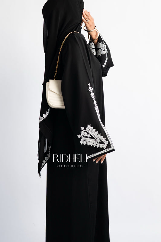 HUDA BLACK EMBROIDERY ABAYA