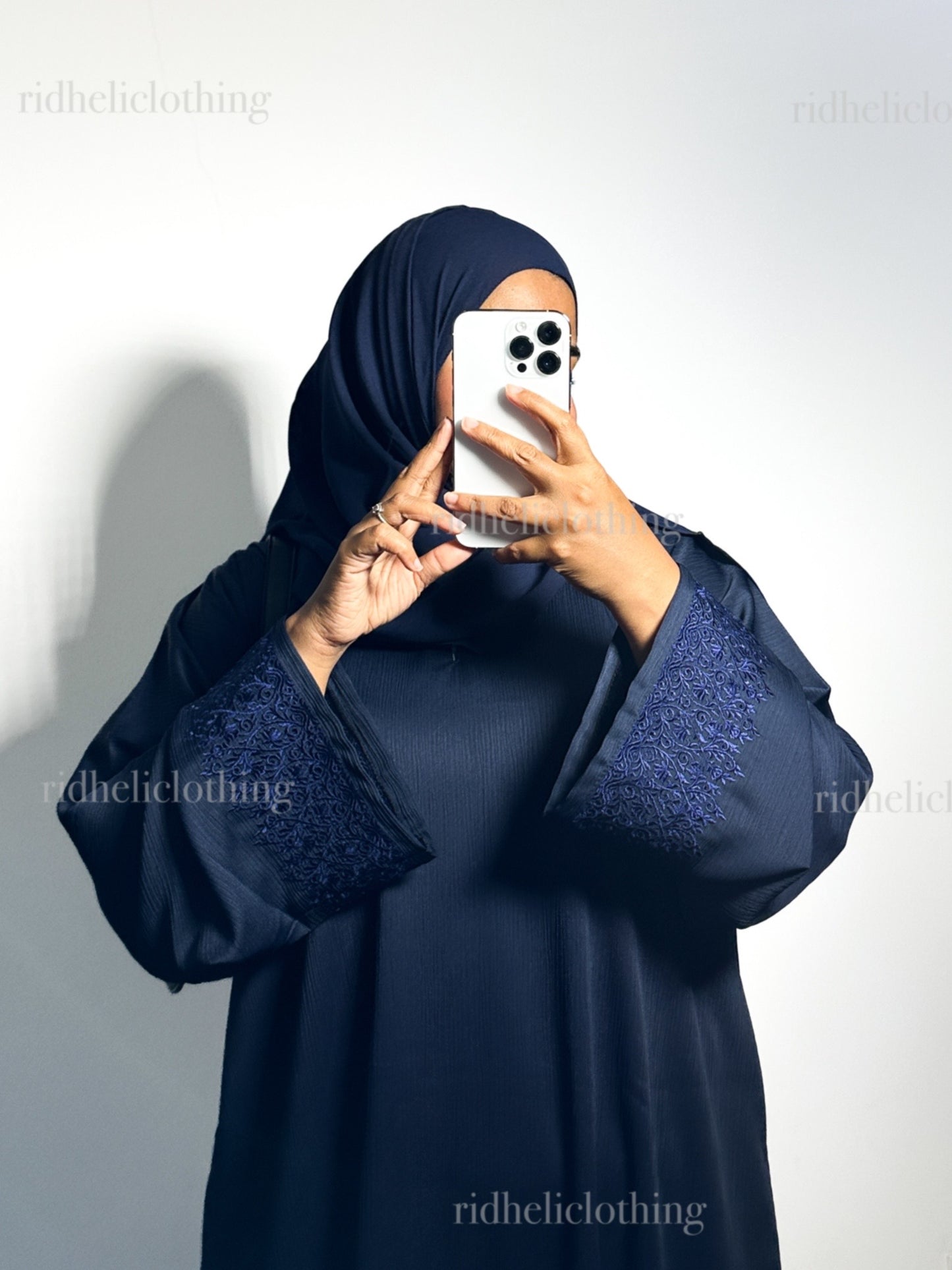 MIRAAL NAVY BLUE EMBROIDERY ABAYA