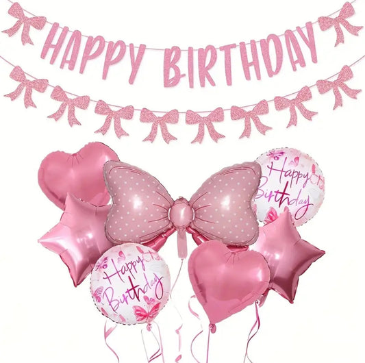 Pink Bow Themed Birthday Party Set