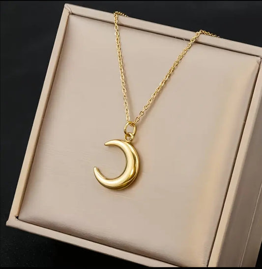Gold Crescent Moon Necklace (Stainless Steel)