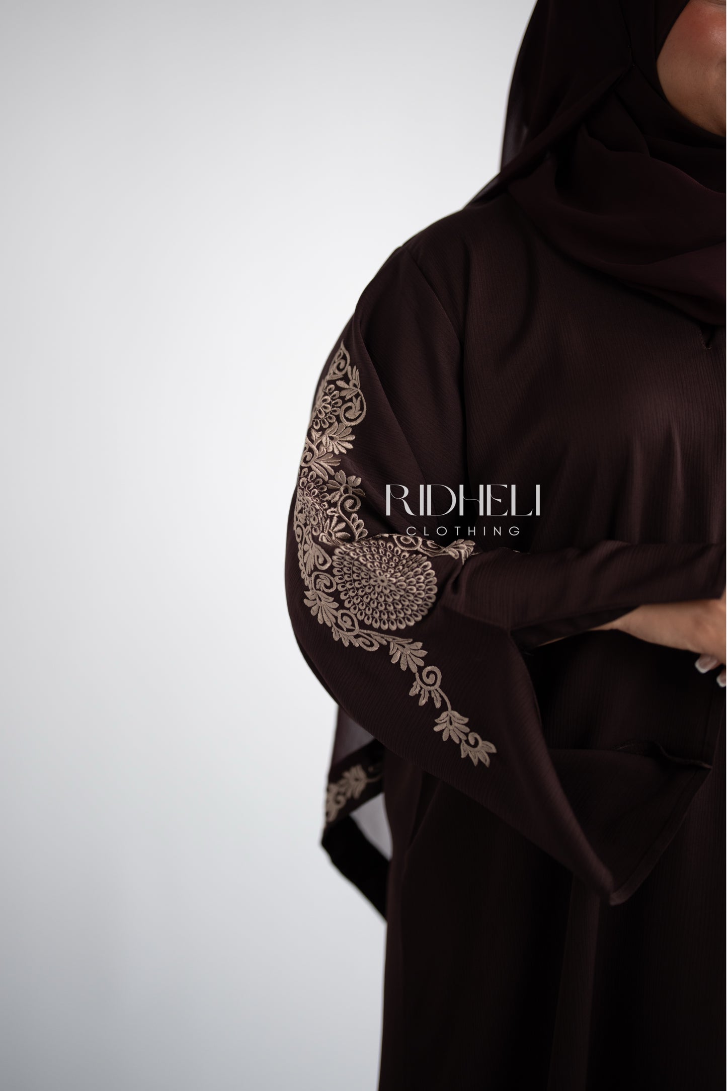 SAAIL EMBROIDERY DARK BROWN ABAYA