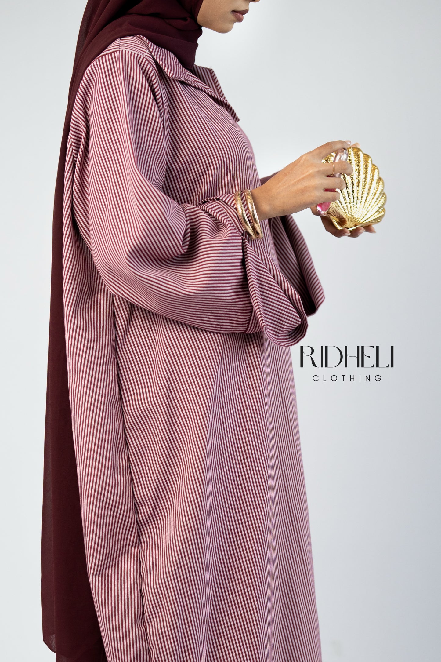 DARK RED & WHITE STRIPE ABAYA
