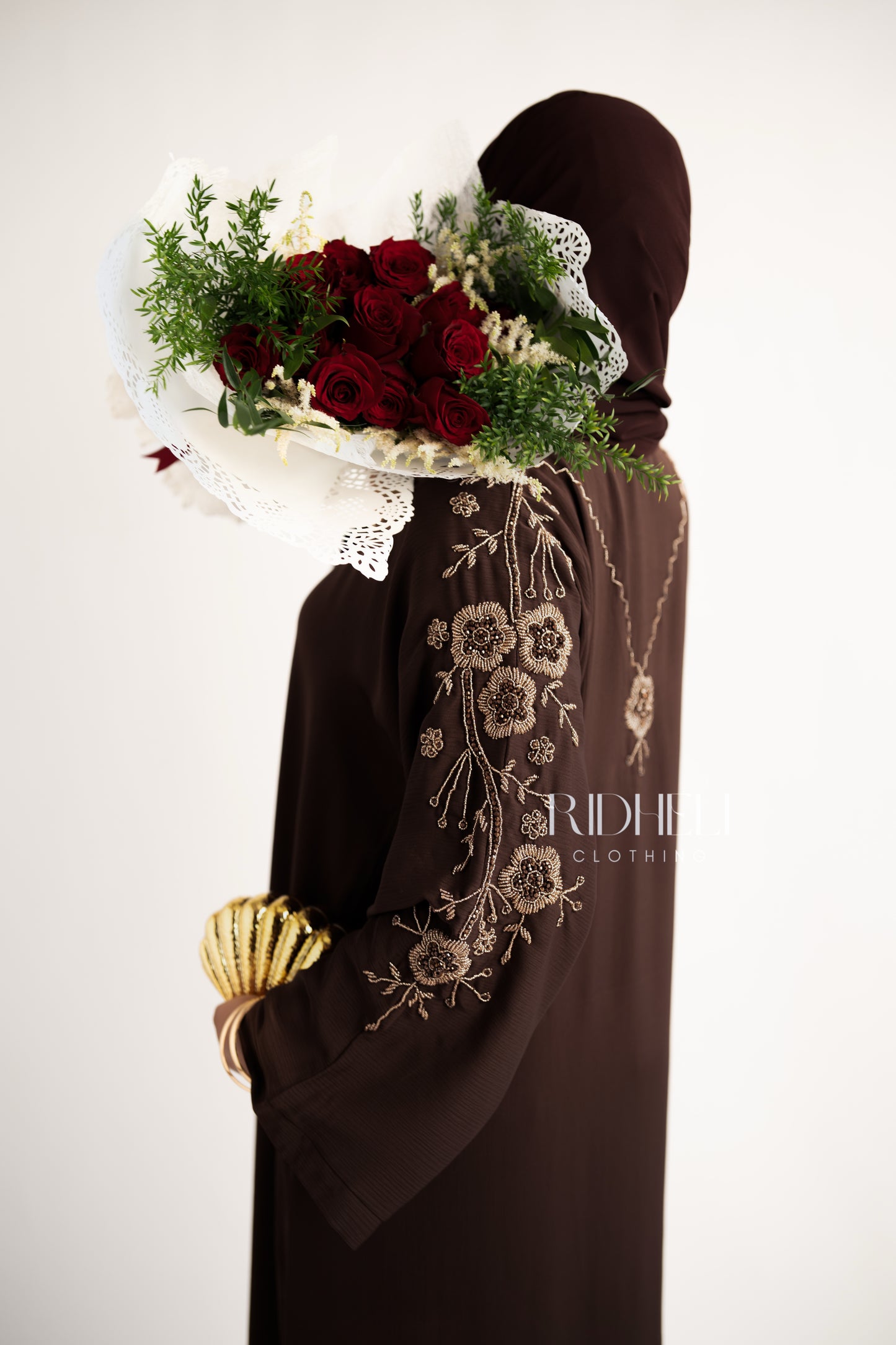 SAMHA BROWN BEADED ABAYA