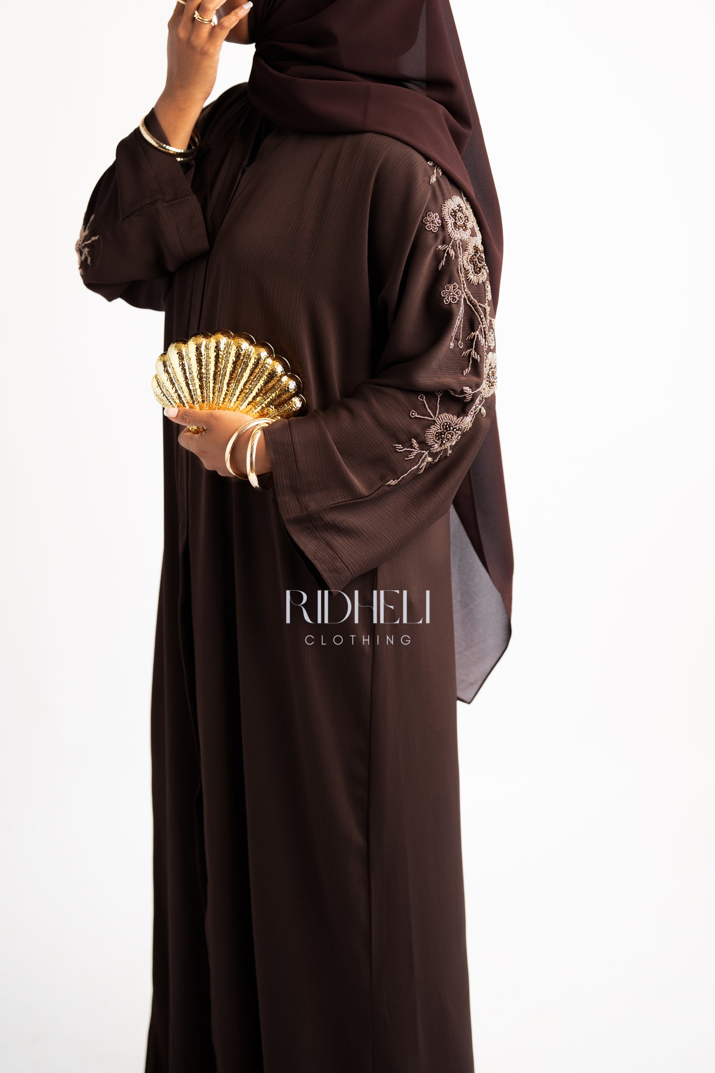 SAMHA BROWN BEADED ABAYA