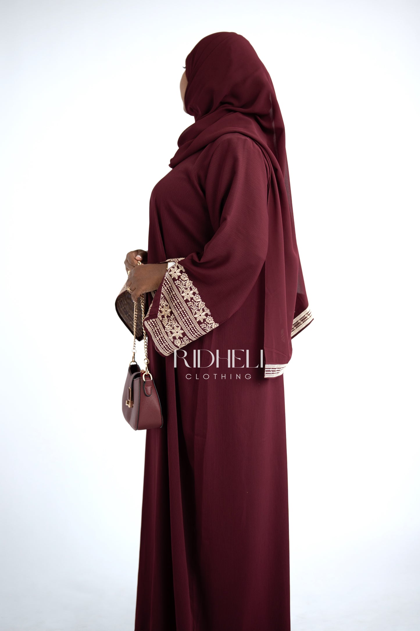 RIDHA EMBROIDERY DARK RED ABAYA