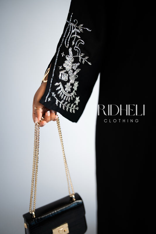 ZAILIN BLACK BEADED ABAYA