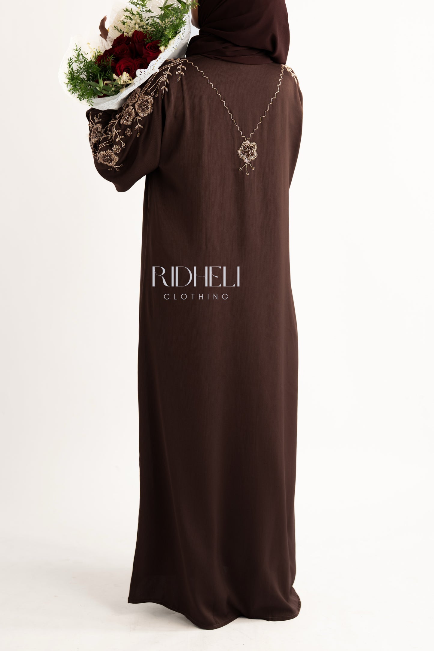 SAMHA BROWN BEADED ABAYA