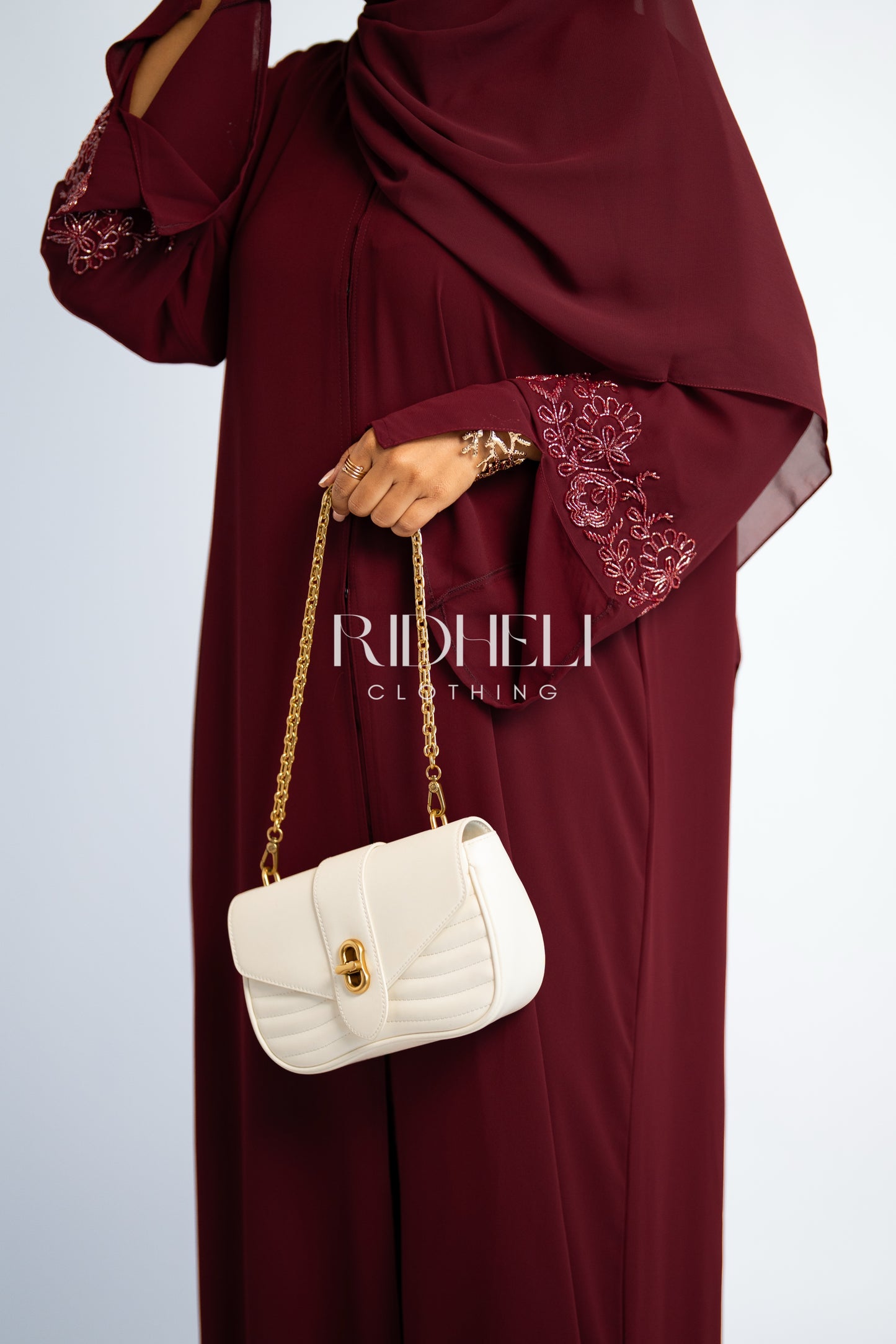 ALYA DARK RED BEADED ABAYA