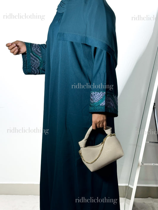 NAUHAT TEAL EMBROIDERY ABAYA