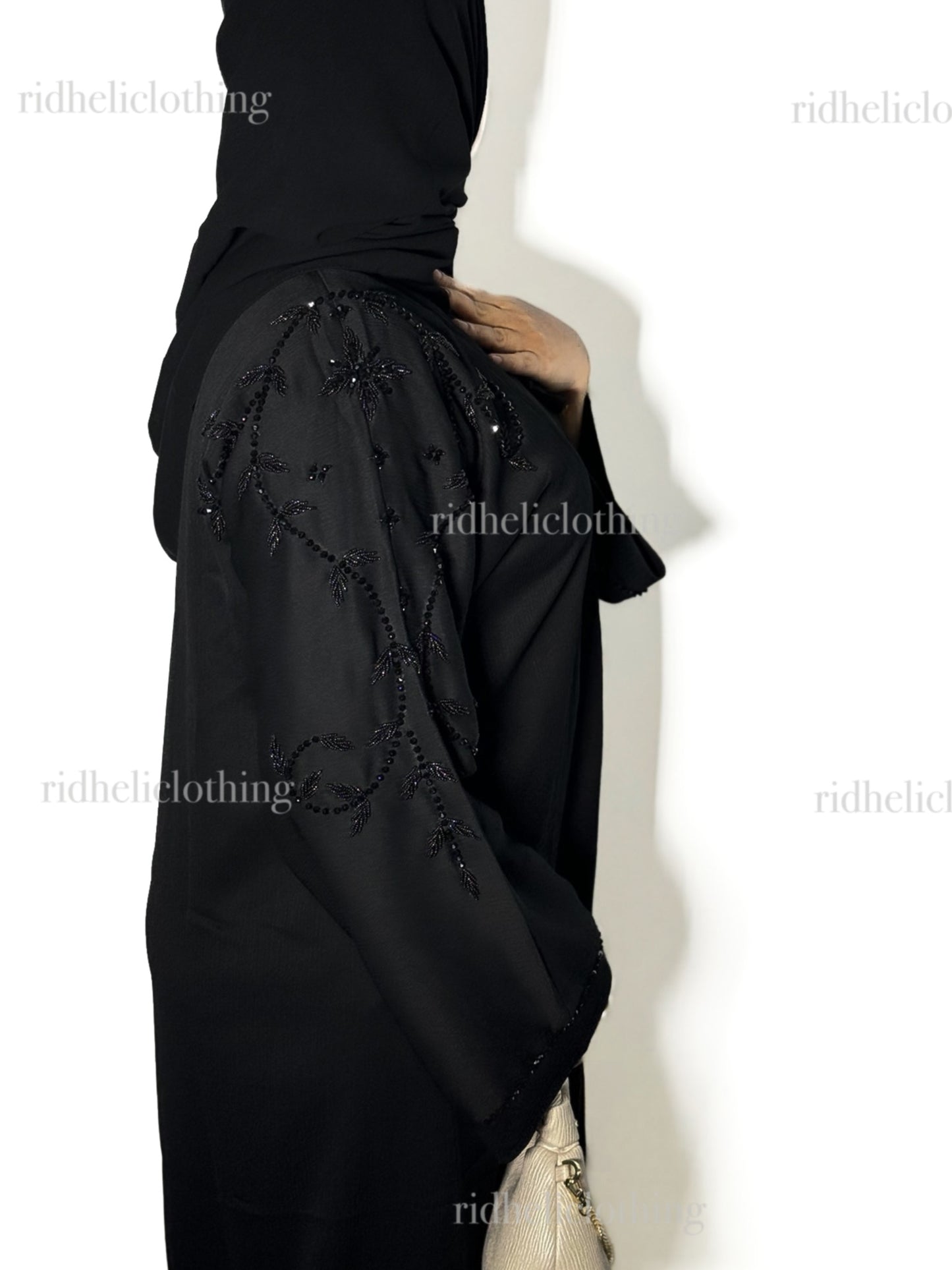 MEDISA BLACK HANDBEADED ABAYA