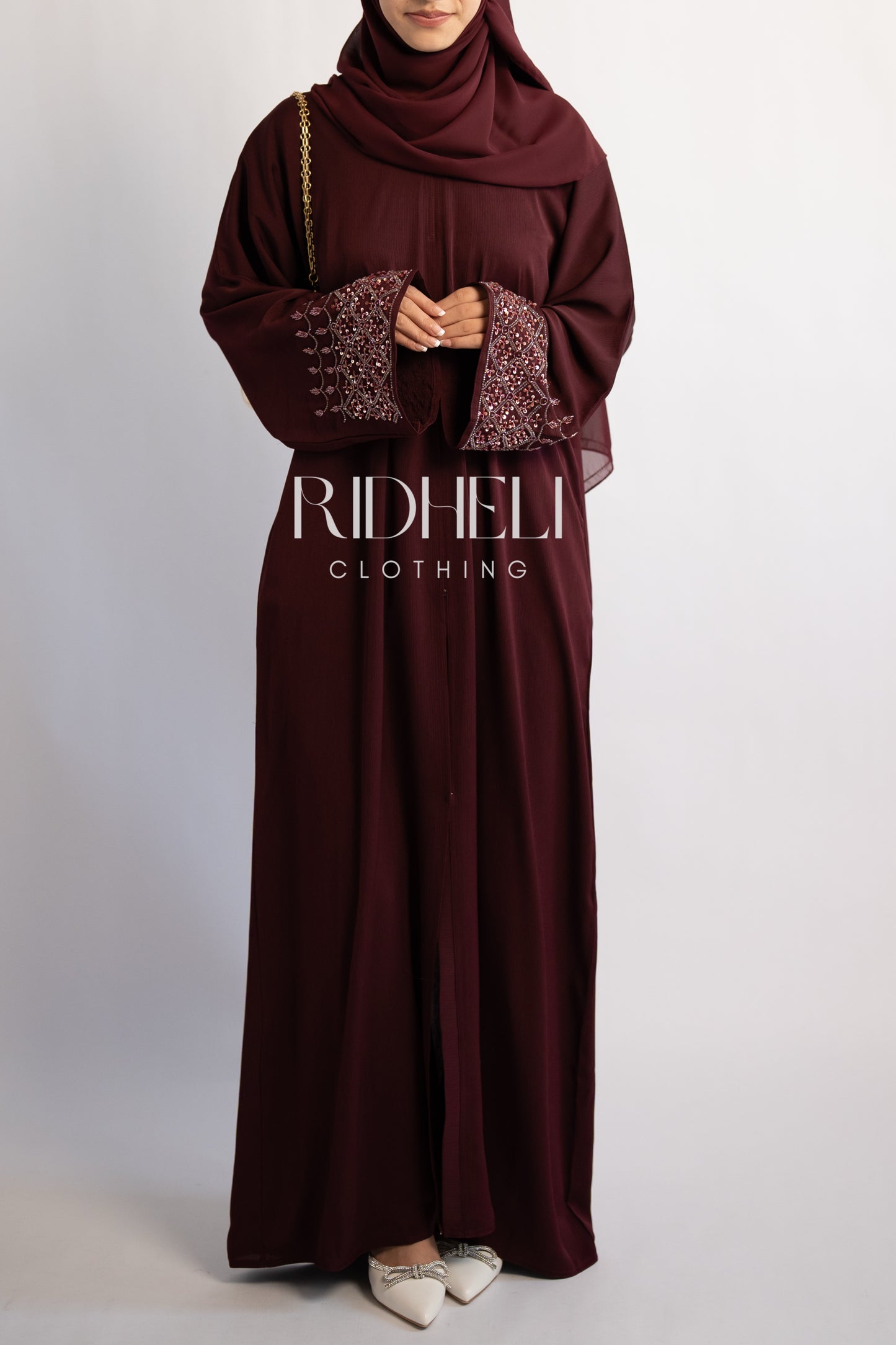 LAILA DARK MAROON BEADED ABAYA