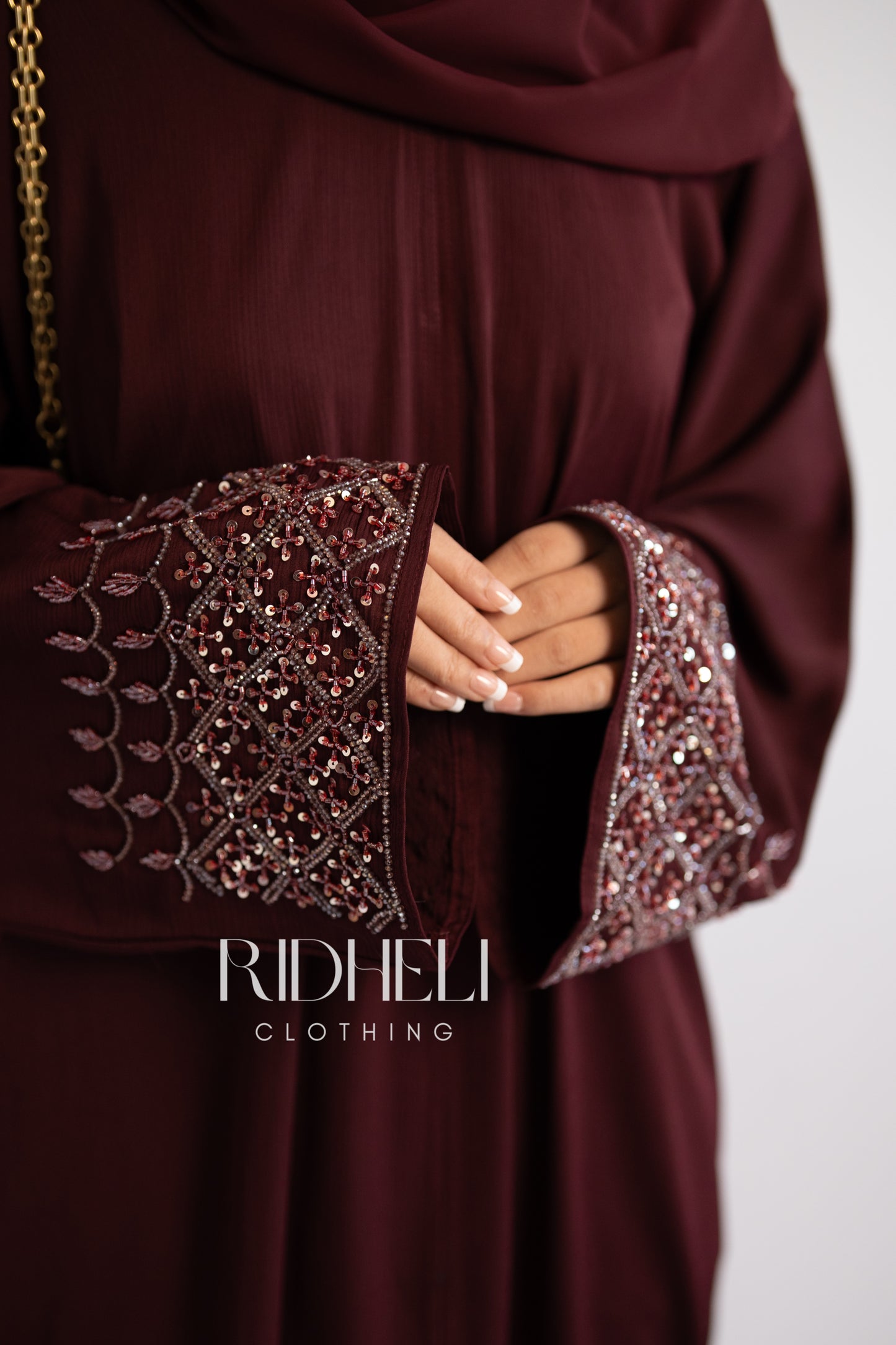 LAILA DARK MAROON BEADED ABAYA