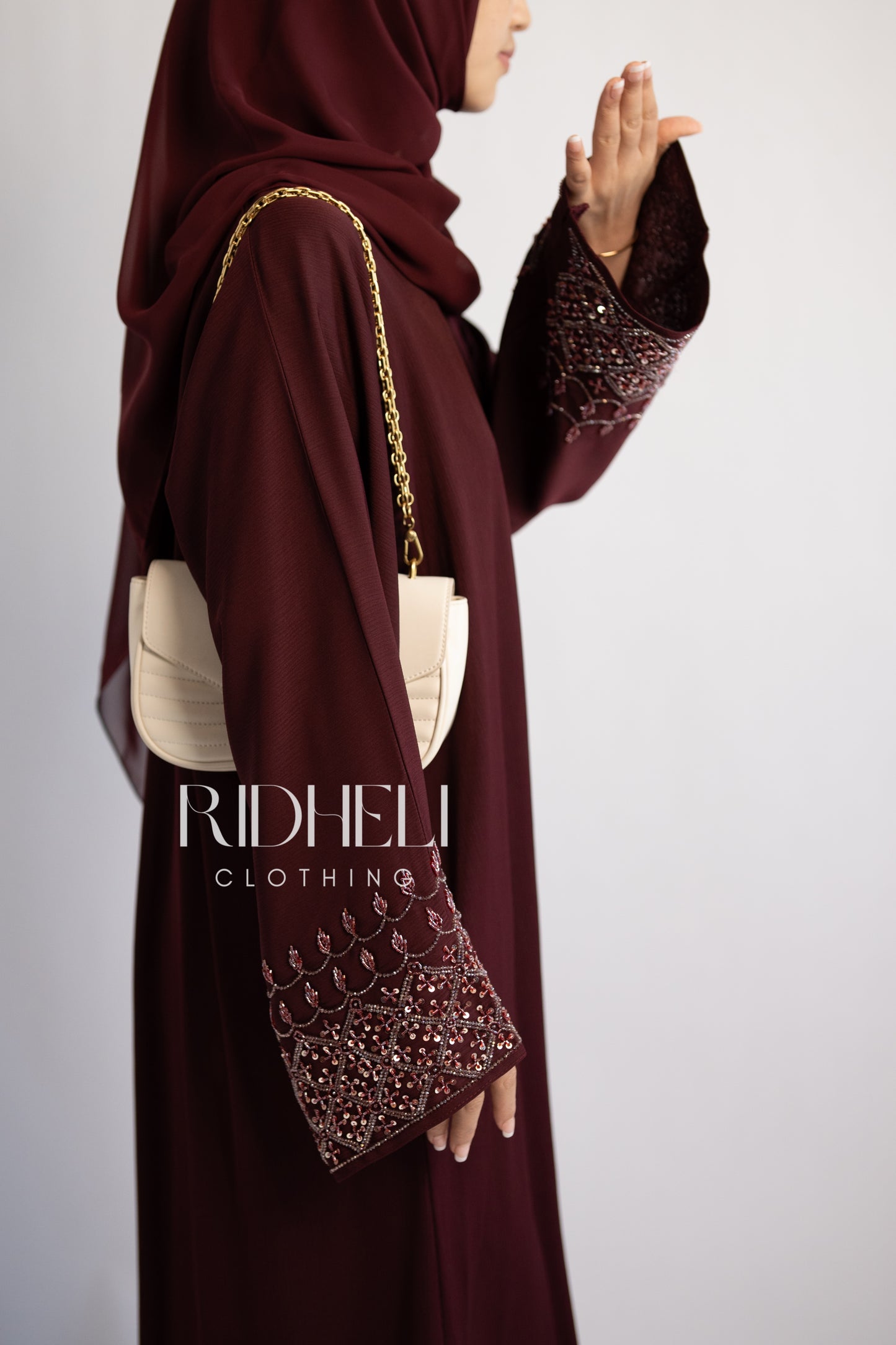 LAILA DARK MAROON BEADED ABAYA