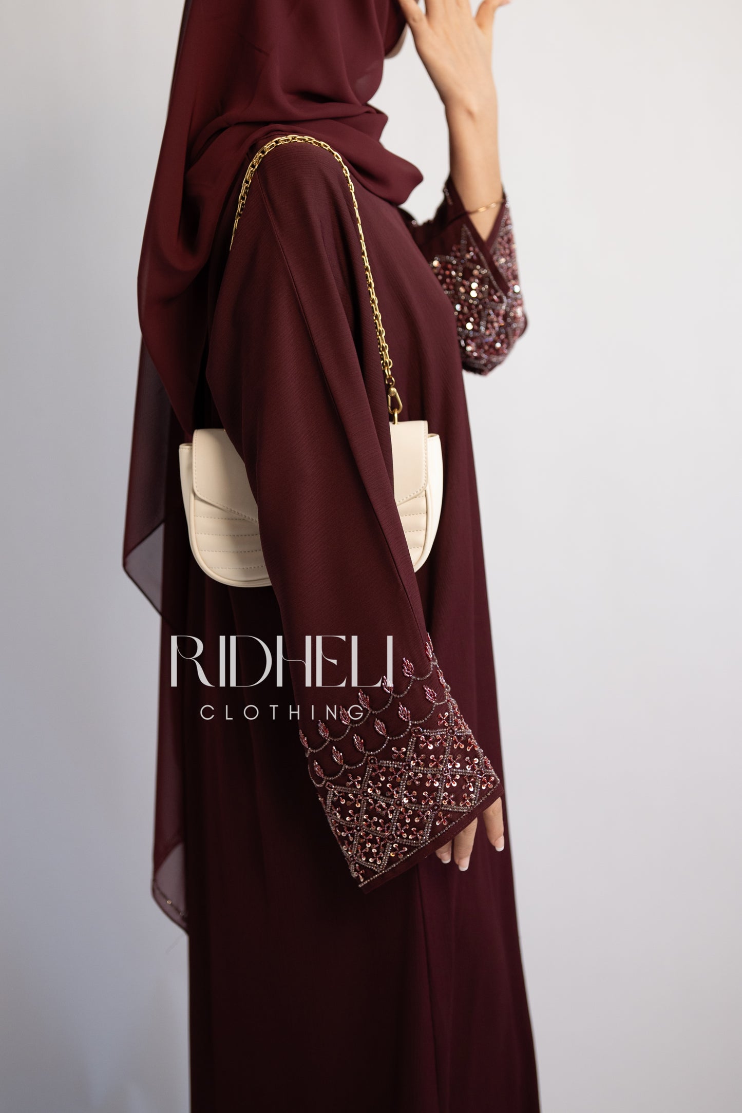 LAILA DARK MAROON BEADED ABAYA