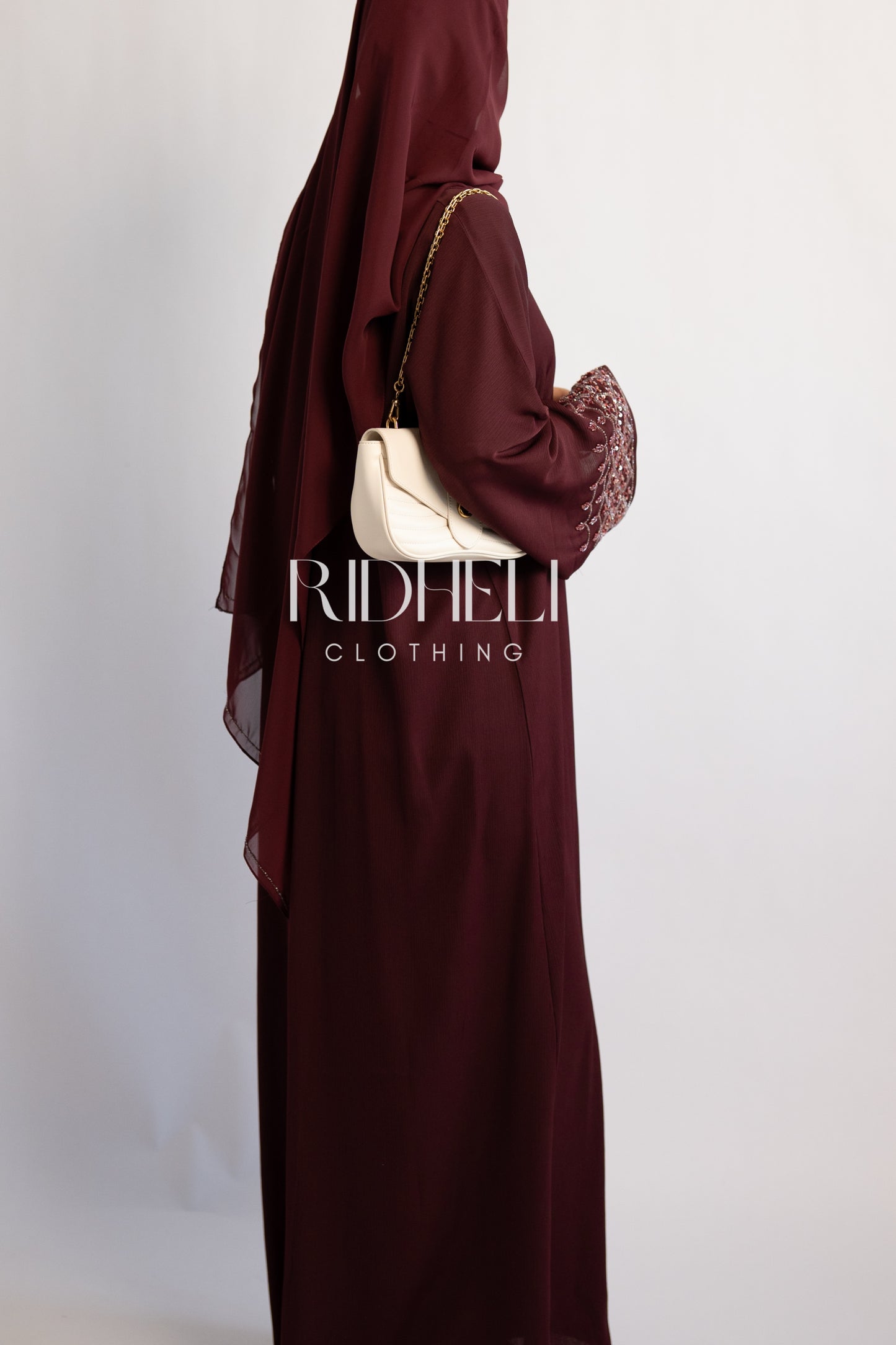 LAILA DARK MAROON BEADED ABAYA
