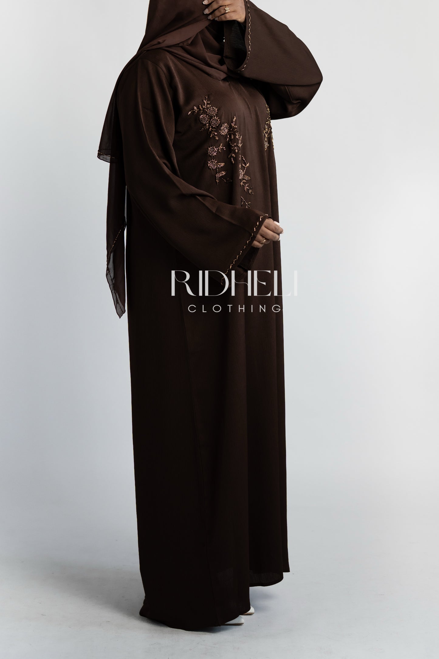 SARA BROWN BEADED ABAYA