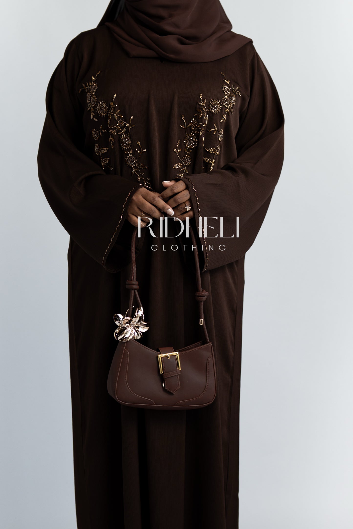 SARA BROWN BEADED ABAYA
