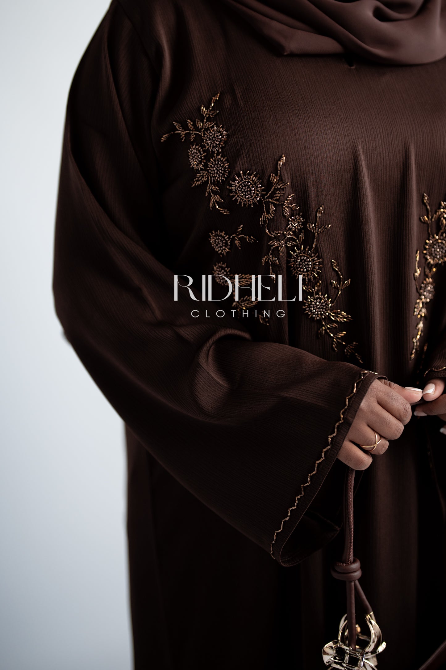 SARA BROWN BEADED ABAYA