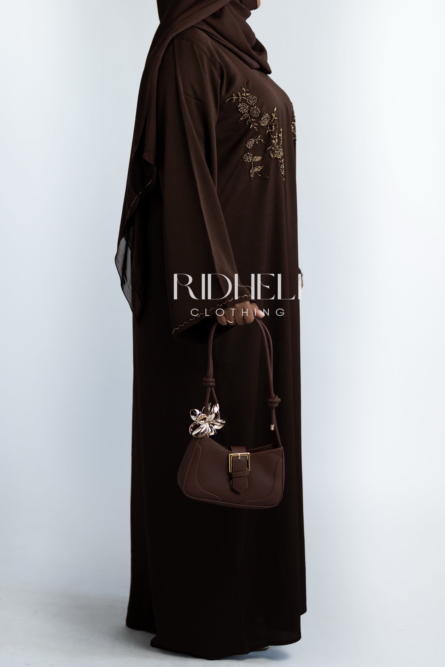 SARA BROWN BEADED ABAYA