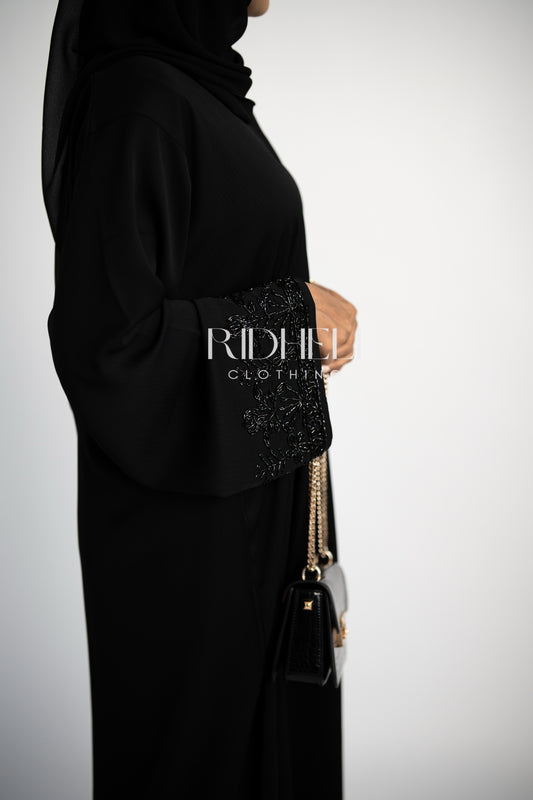 SUMAI BLACK BEADED BEADED ABAYA