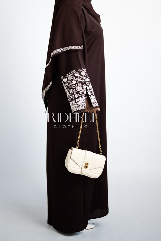 FARA DARK BROWN EMBROIDERY ABAYA