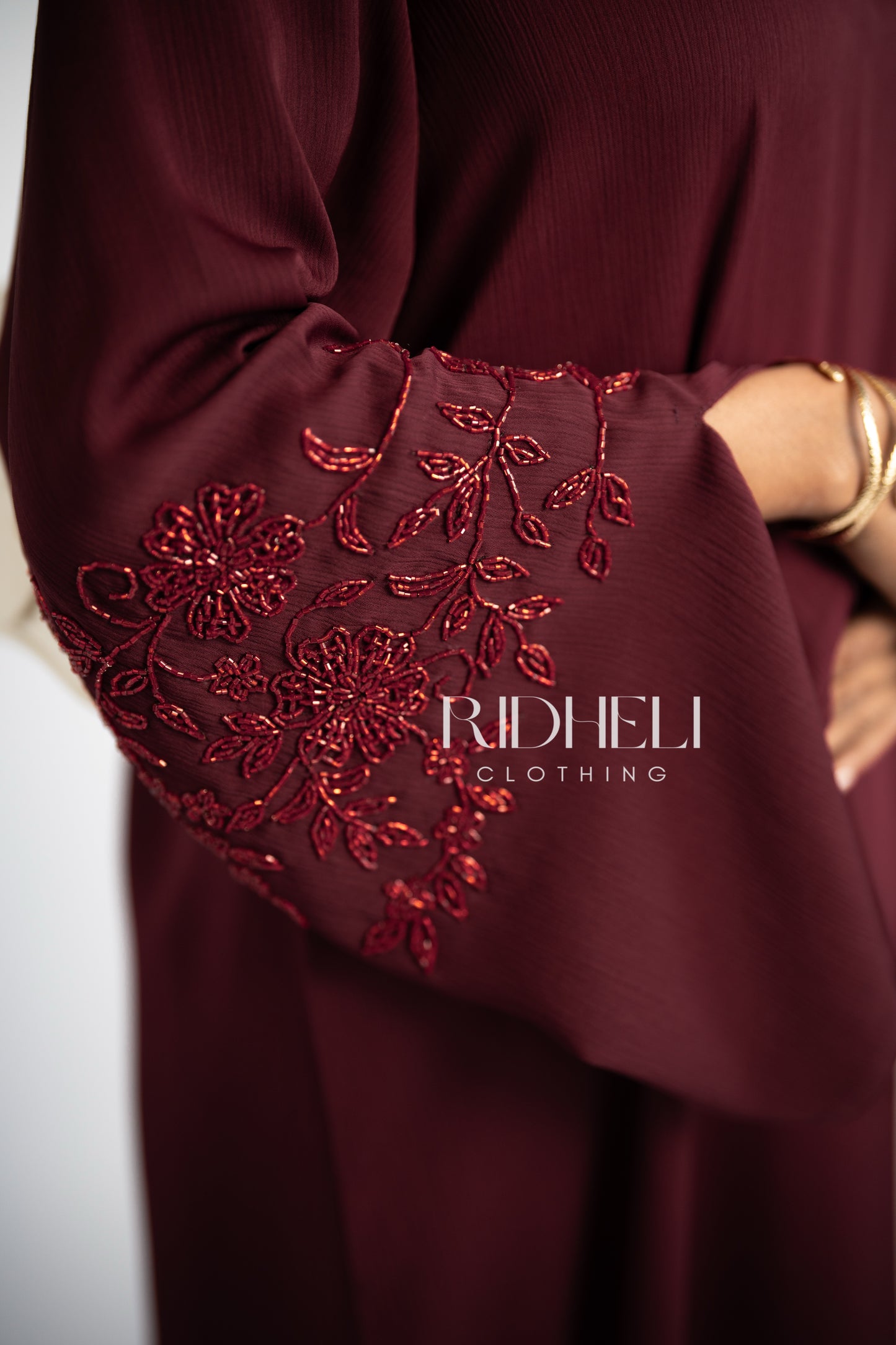 NOOR DARK RED BEADED ABAYA