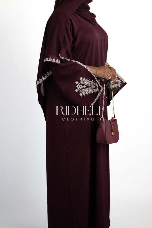 HUDA DARK MAROON EMBROIDERY ABAYA