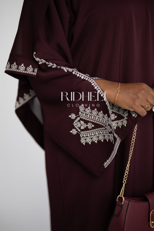 HUDA DARK MAROON EMBROIDERY ABAYA
