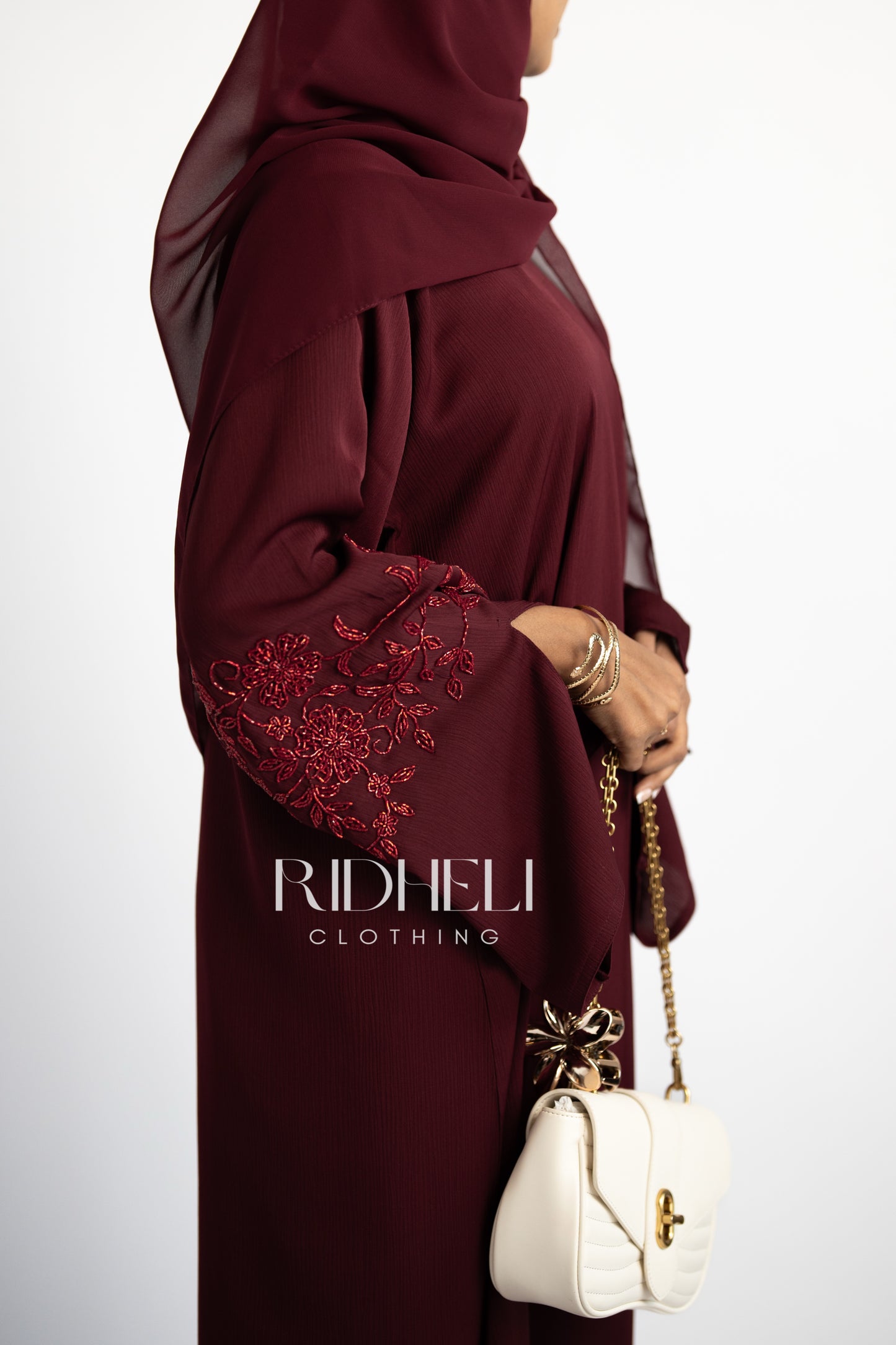 NOOR DARK RED BEADED ABAYA