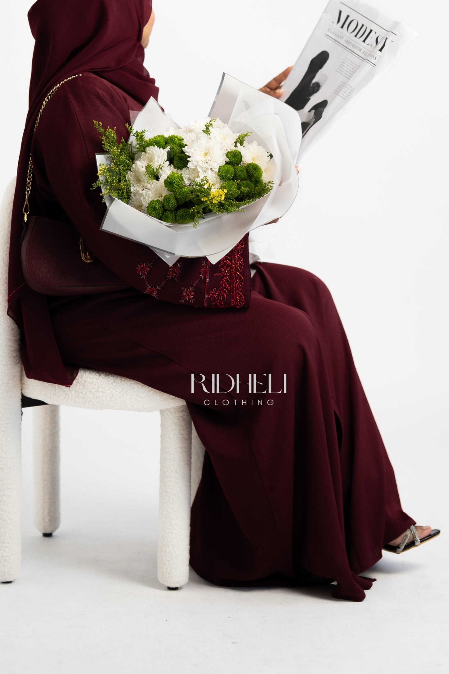 INAAN DARK RED BEADED ABAYA