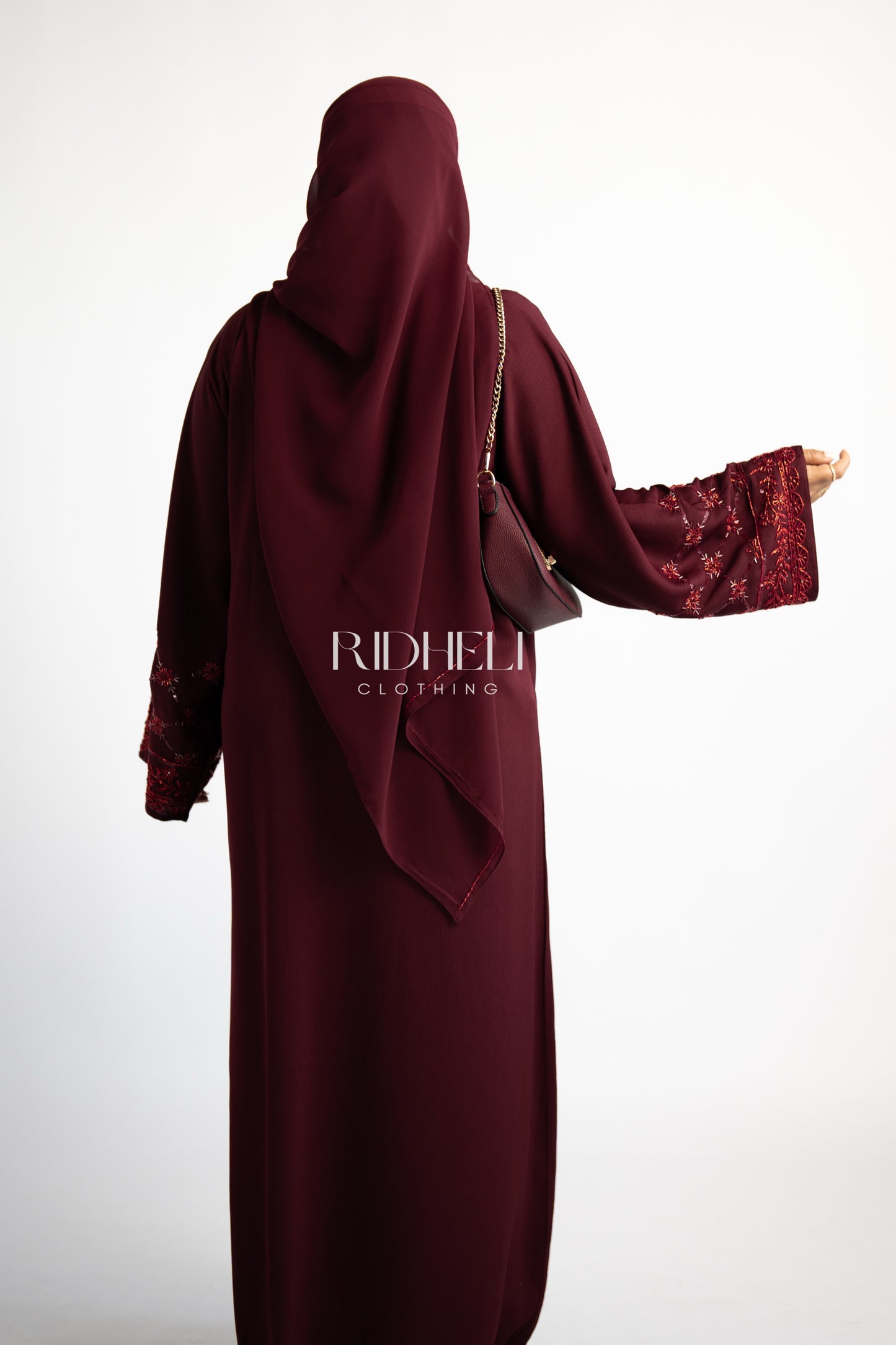 INAAN DARK RED BEADED ABAYA