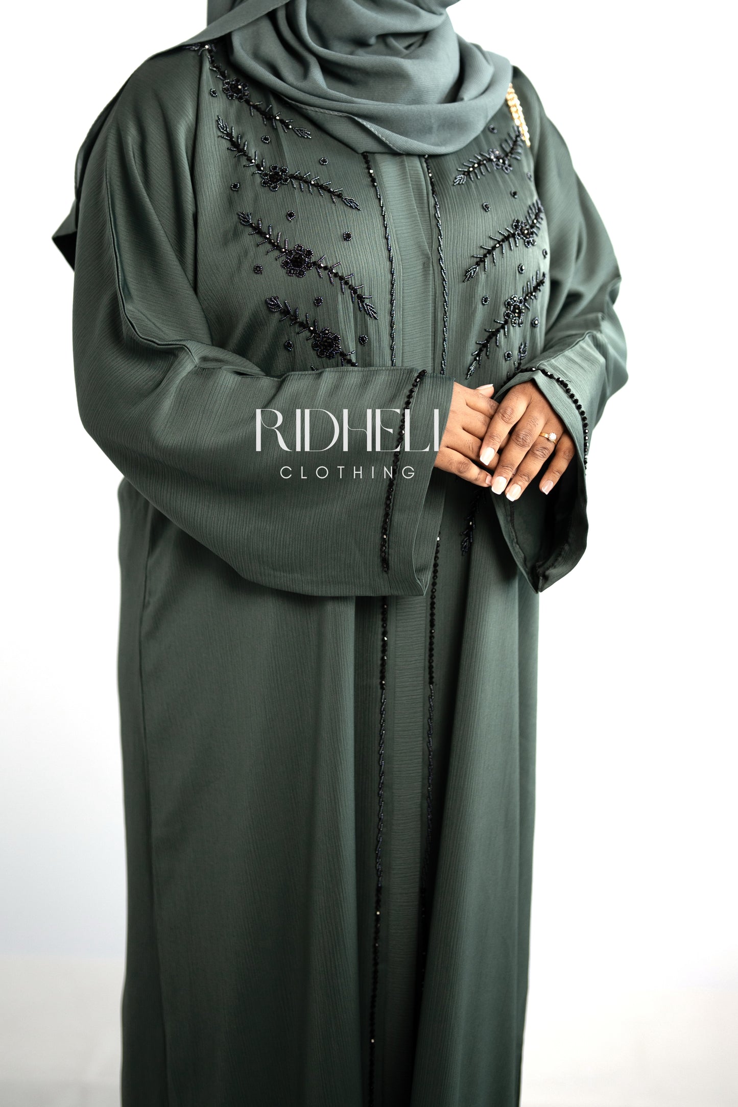 ASMEE GREEN BEADED ABAYA