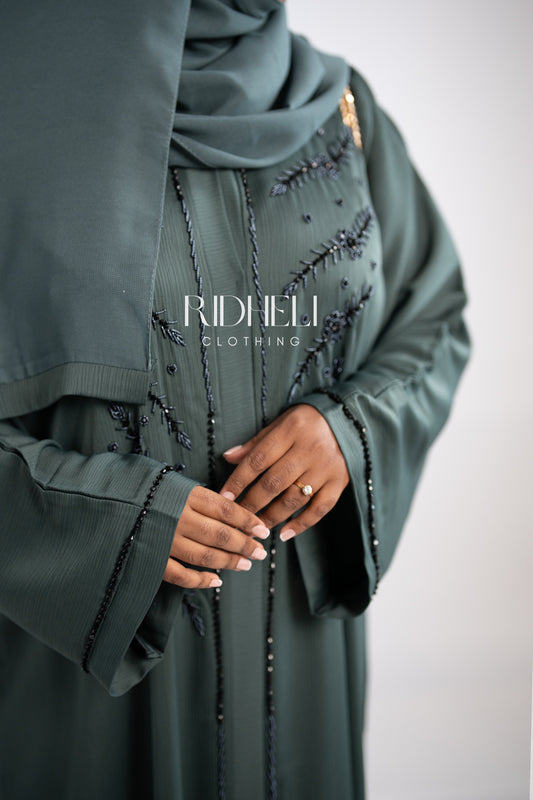 ASMEE GREEN BEADED ABAYA