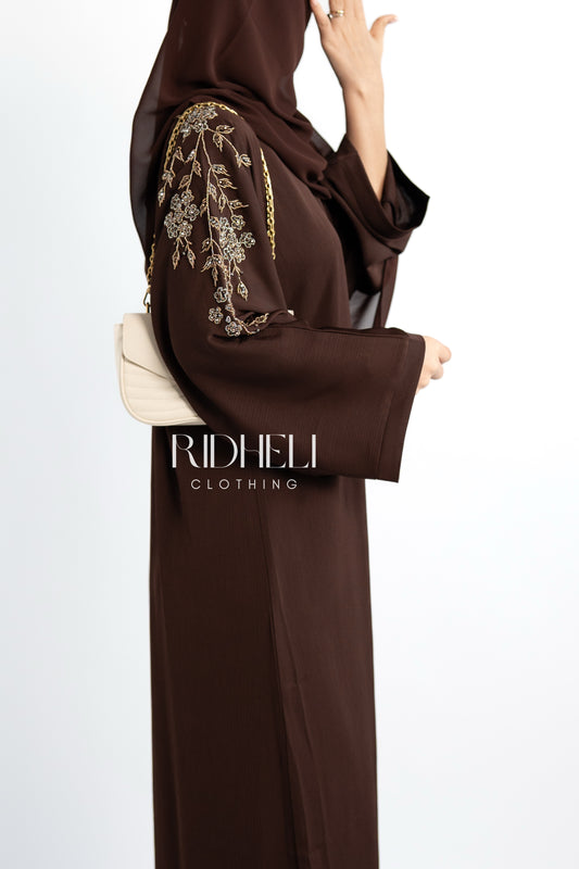 ARMA BROWN BEADED ABAYA